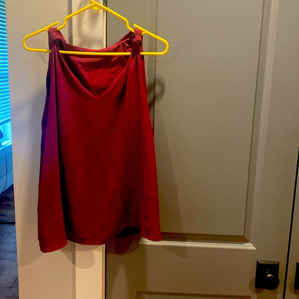 Burgundy tank top blouse.